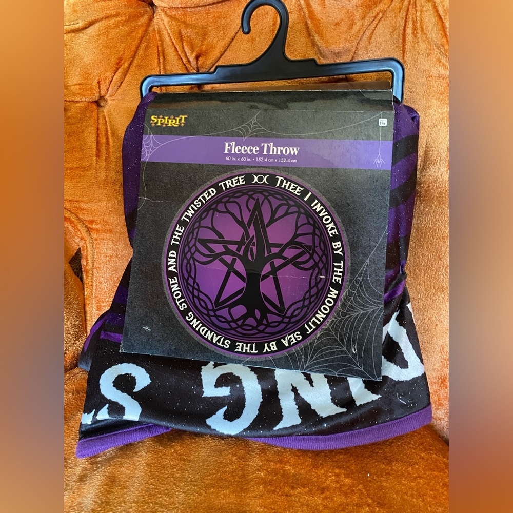 Spirit Halloween purple & black Celtic tree fleece throw blanket
